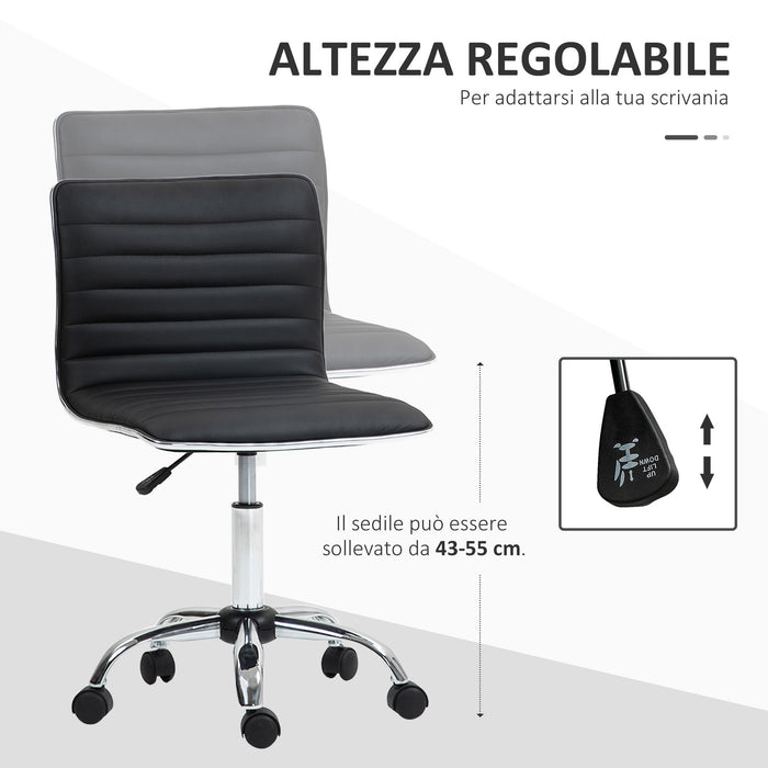 Sedia Poltrona Operativa da Ufficio Ergonomica con Altezza Regolabile in Pelle PU Nera