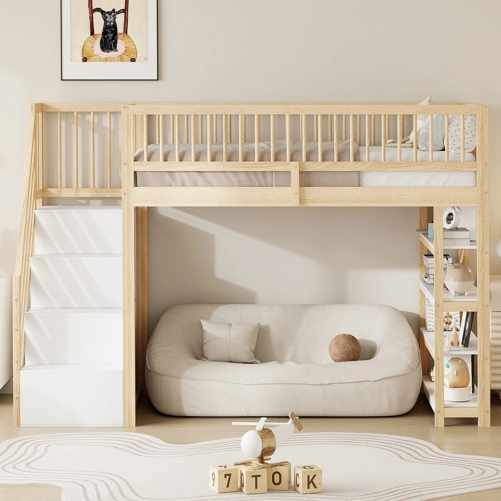 Letto a Soppalco con Armadio e Ripiani ¨C Xylo ¨C Legno Massello 90x200