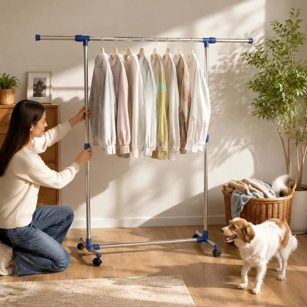 Adjustable Clothes Rack, Stainless Steel, 165x44x150 Cm, Silver