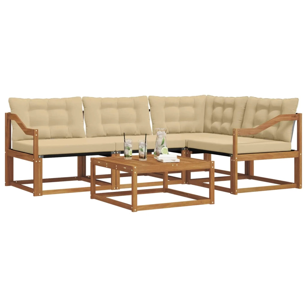 Set di divani da esterno con cuscino 5 pcs Naturale e Beige 3369444