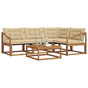 Set di divani da esterno con cuscino 5 pcs Naturale e Beige 3369444