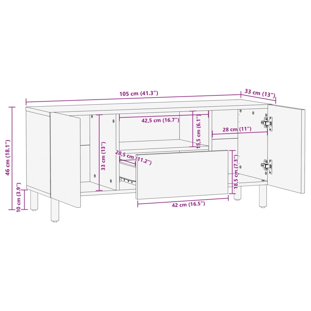Mobile TV  105x33,5x46 cm in legno massello di acacia
