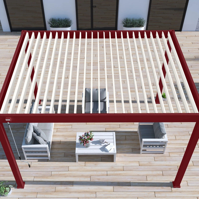 Pergola bioclimatica autoportante OmbrÃ©a VS - 3x4M Rosso basco + 1 tenda 4M bianca