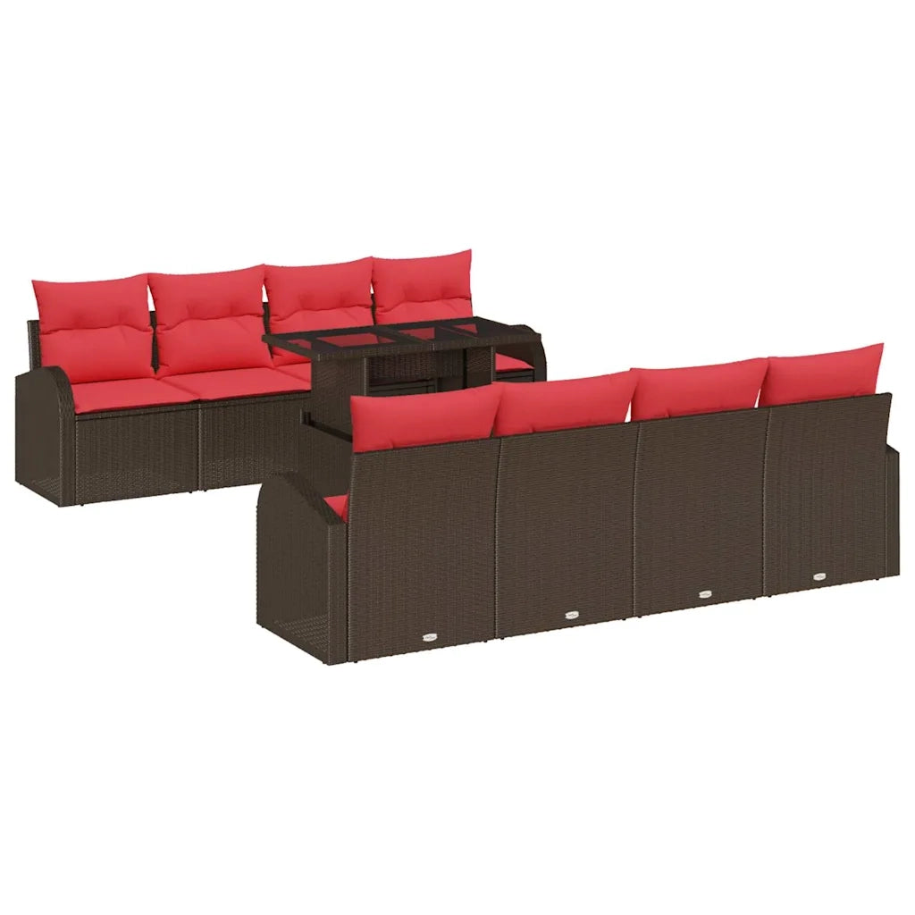 Set Divano da Giardino 9 pcs Marrone Rattan in Polipropilene