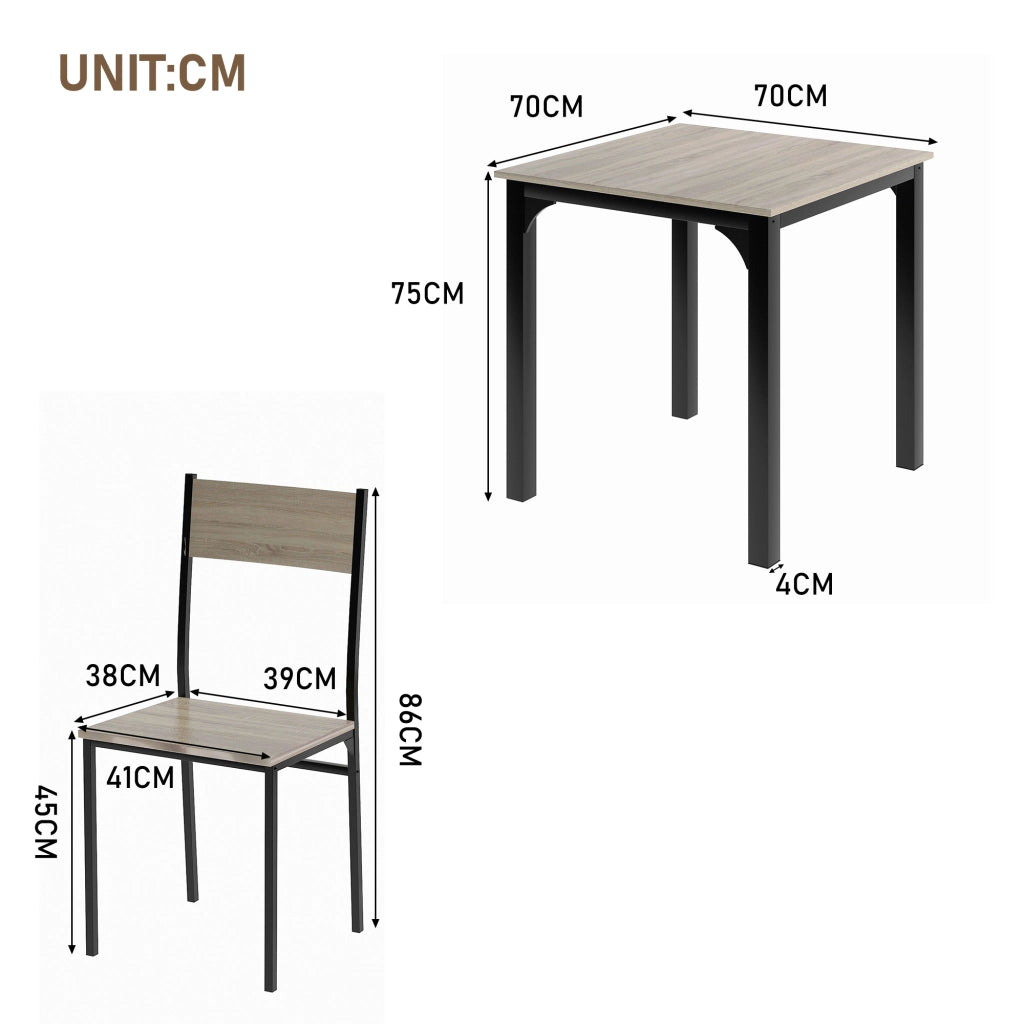 Tavolo da pranzo per 2 persone con 2 sedie, design salvaspazio, per cucina balcone e soggiorno, in MDF e metallo, naturale