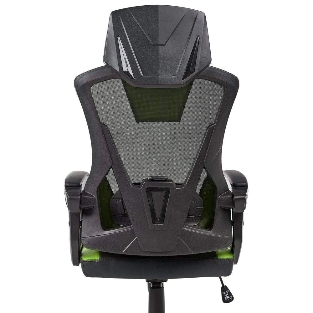Sedia da ufficio in ecopelle verde lime e nero regolazione in altezza con pistone a gas, funzione di inclinazione, rotazione a 360°, schienale e braccioli regolabili