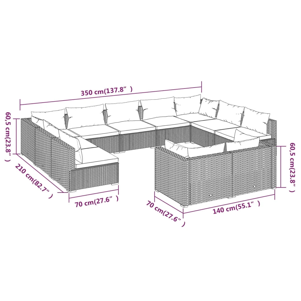 Set Divani da Giardino 11 pz con Cuscini in Polyrattan Marrone cod mxl 38975