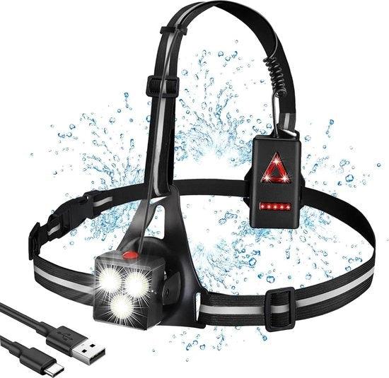 Lampada da corsa con indicatori di sicurezza, strisce USB e angolo di illuminazione regolabile da 120 gradi - ideale per la corsa, lo sport, gli uomini, il jogging, la camminata, gli sport all'aperto