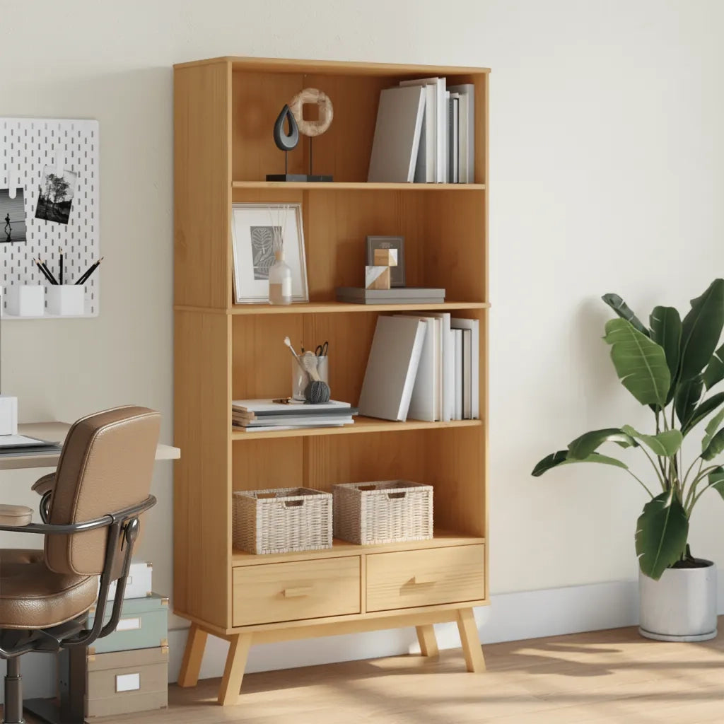 Libreria 4 Ripiani OLDEN Marrone in Legno Massello di Pinocod mxl 89711
