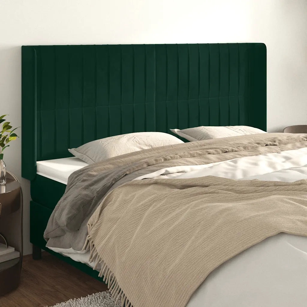 Testiera | Testata ad Orecchio Verde Scuro 183x16x118/128 cm in Velluto