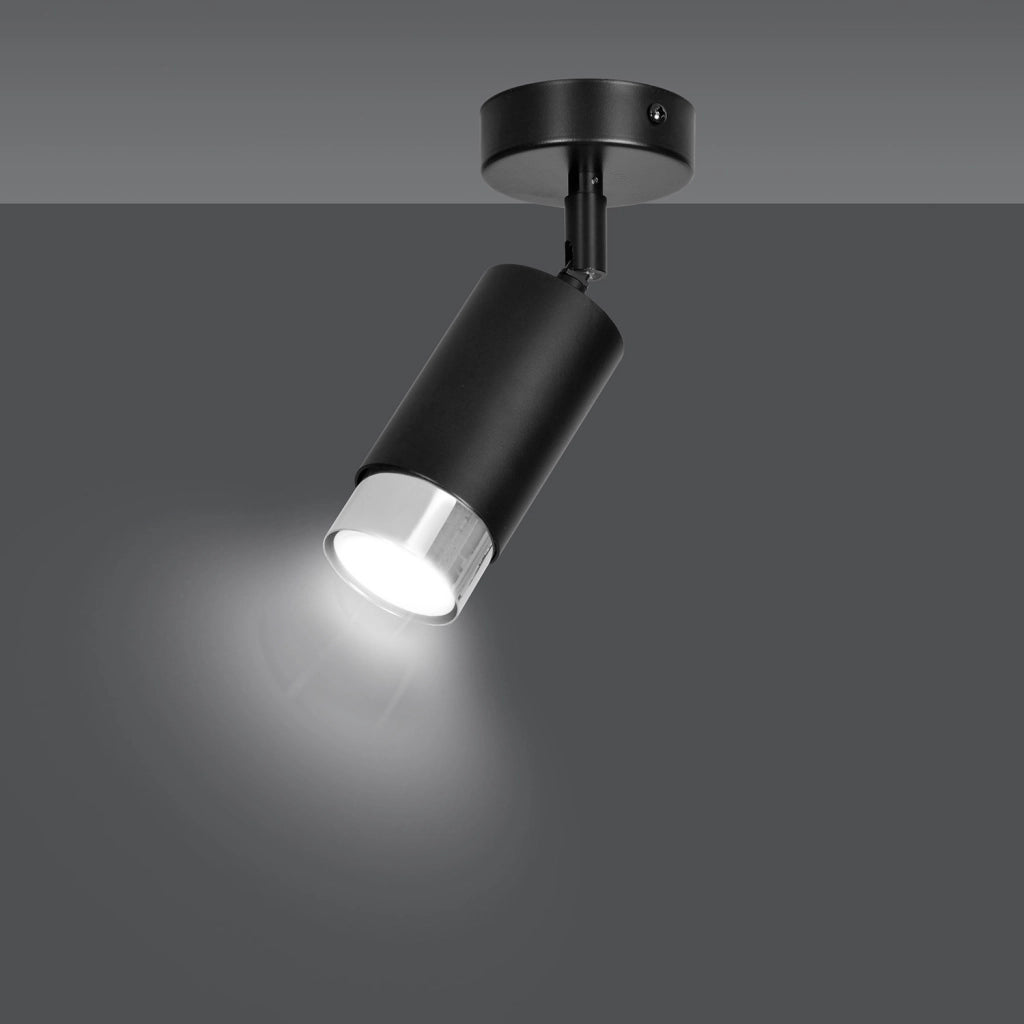 Faretto Orientabile 1 Luce Ragnar A Cilindro In Acciaio Nero E Cromo