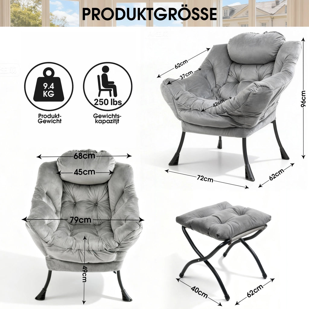 Poltrona Relax con Poggiapiedi e Braccioli ¨C Xylo ¨C Grigio