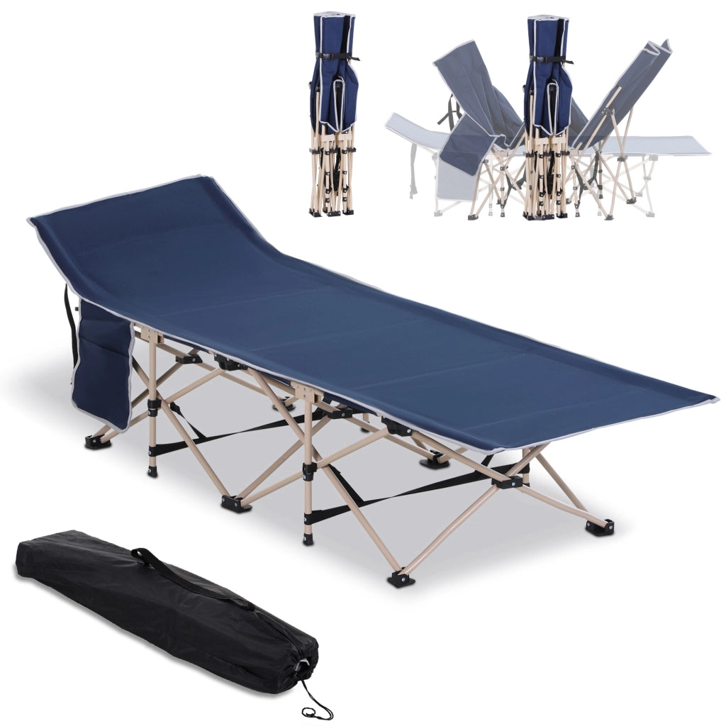 Sdraio da Esterno Lettino da Campeggio Pieghevole Portatile con Borsa Telaio in Acciaio Poliestere Blu 190 x 68 x 52 cm
