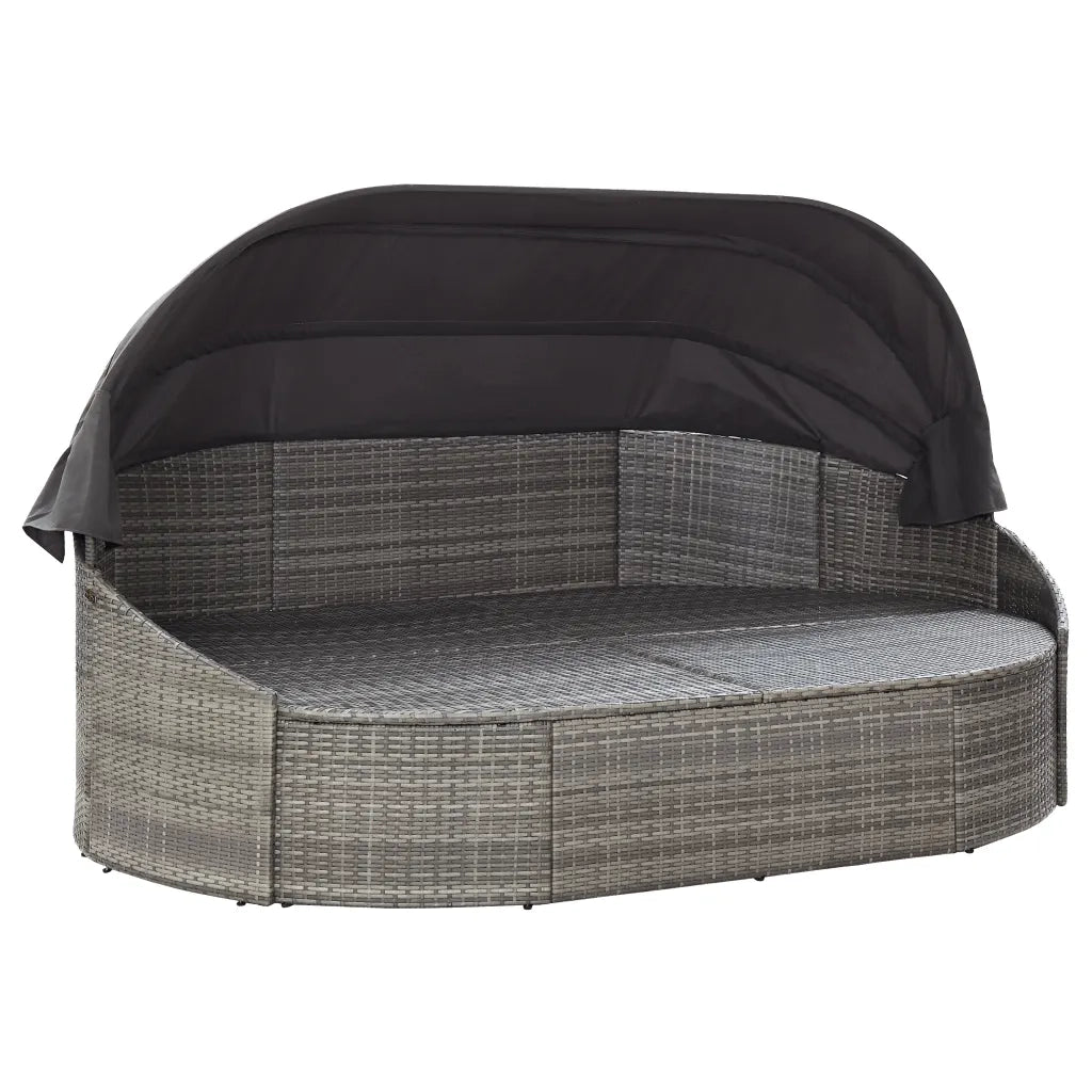 Lettino Prendisole con Baldacchino in Polyrattan Grigio 46093