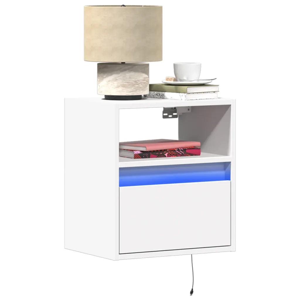 Comodino a Parete con Luci LED Bianco