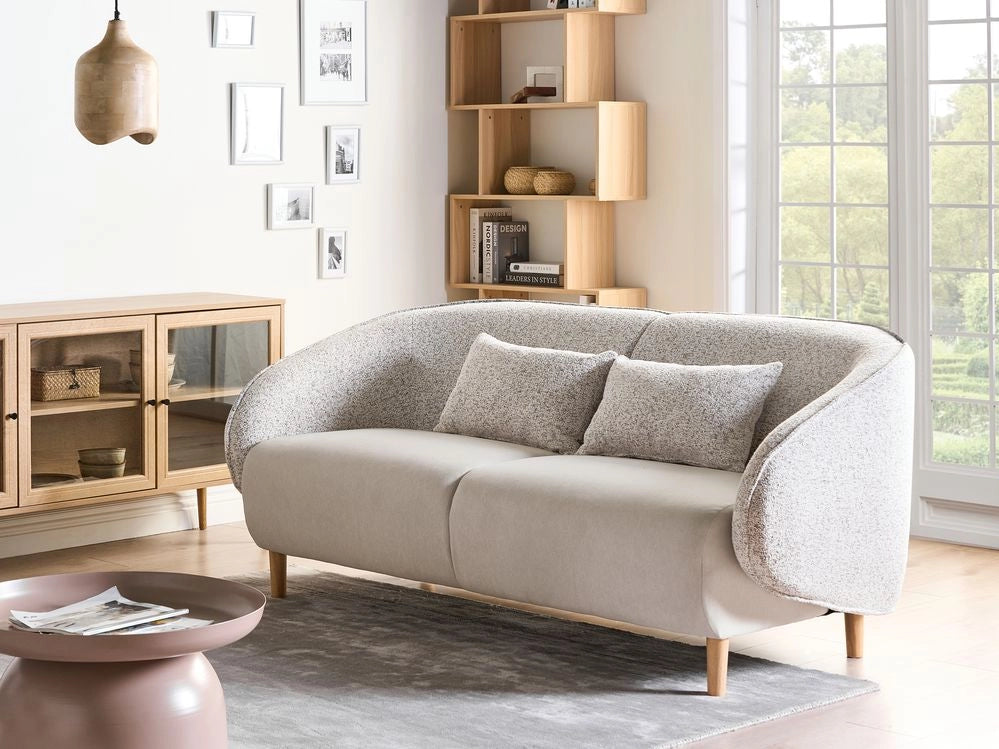 Divano a 3 posti Beige Chiaro Due Tessuti Tessuto Poliestere Morbido Design Curvo Stile Arte Decor Moderna