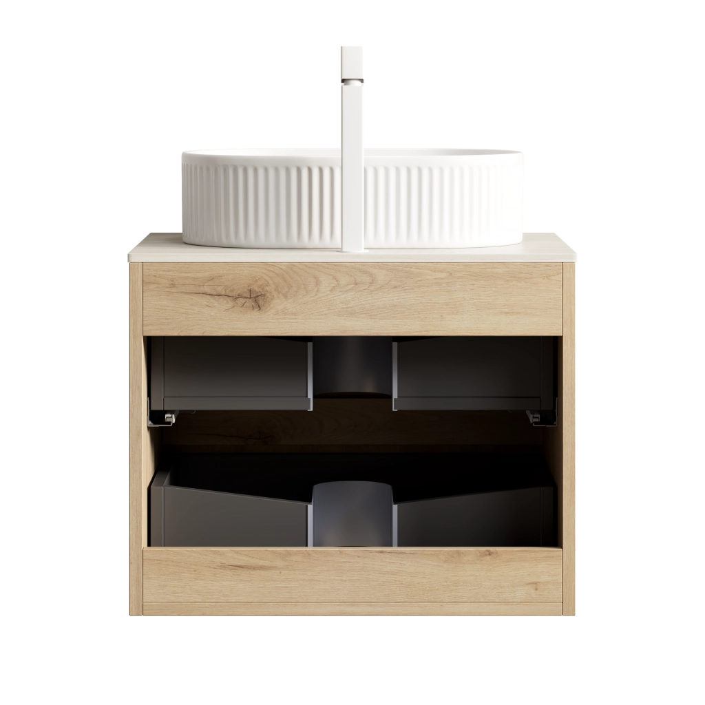 Mobile bagno sospeso da 60 cm con lavabo ovale in ceramica e due cassetti