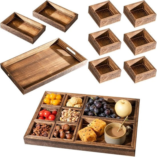 Tavolo di servizio in legno, vassoio per dessert e snack, tavolo per caffè e tè con maniglia, tavolo di servizio rettangolare per sedie, divani, letti, tavolo di servizio per decorazioni natalizie, tavolo di servizio per TV per colazione e cena