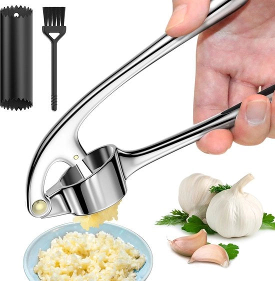 Crushatore di aglio, per ottenere più pasta di aglio, pratico aiuto in cucina con schiacciaspina di aglio e spazzola per la pulizia, zinco, argento.