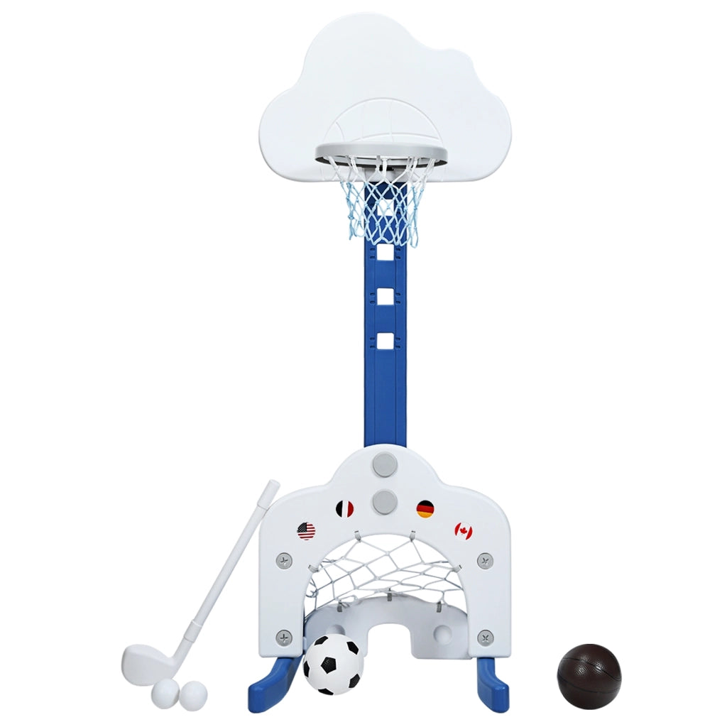 Canestro da basket 3 in 1 con 5 altezze regolabili, Canestro da basket e gioco del golf per bambini Bianco-Giocattoli sportivi