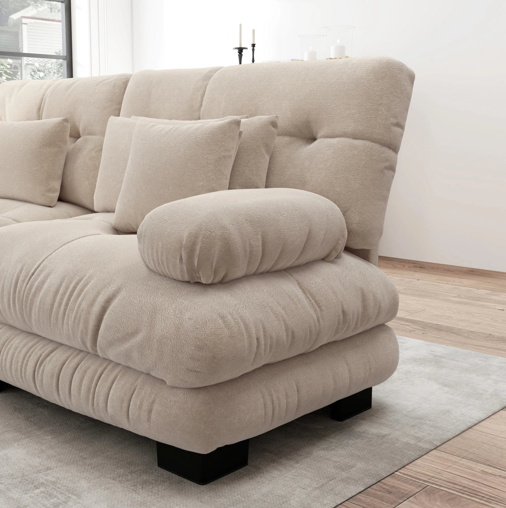 Divano modulare 220x77x81 cm con effetto cloud in chenille marrone chiaro