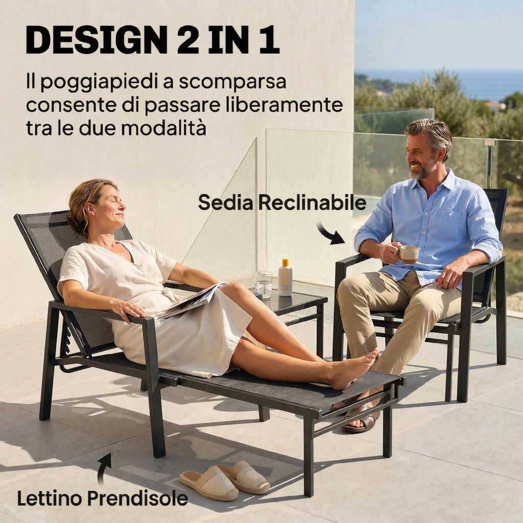 Sdraio Reclinabile 5 Posizioni, Poggiapiedi Retrattile, Ideale Per Giardino