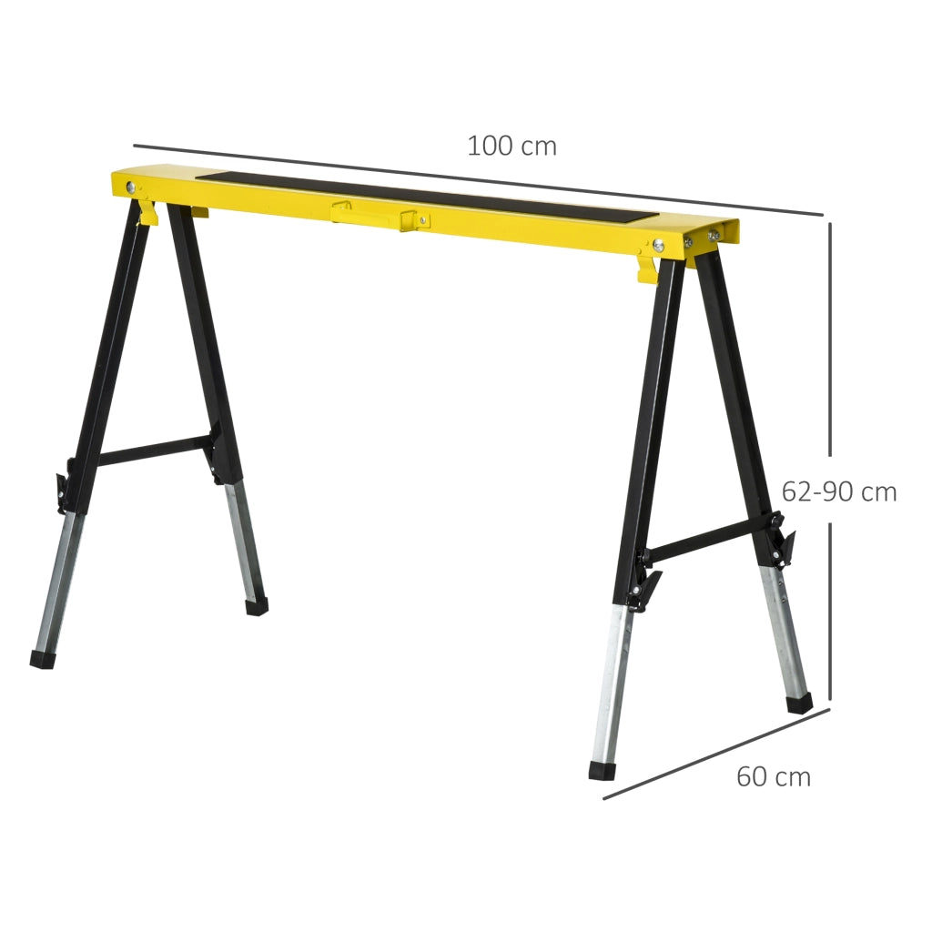 Cavalletto da lavoro pieghevole 2 pezzi in acciaio giallo 100 x 49 x 62-89,5 cm, portata 100 kg