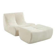 Poltrona bouclé testurizzata con poggiapiedi, 1 posto, bianco
