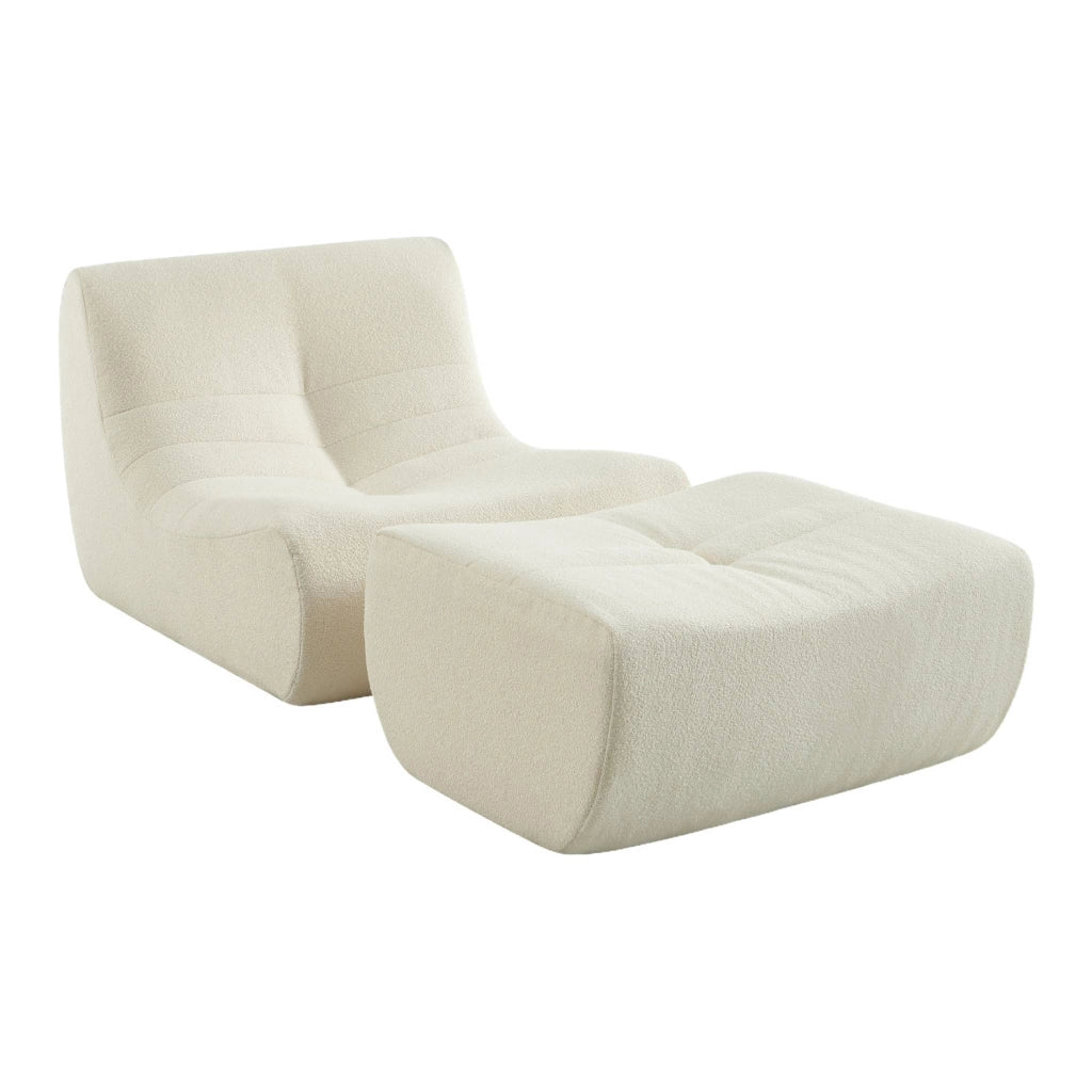 Poltrona bouclé testurizzata con poggiapiedi, 1 posto, bianco