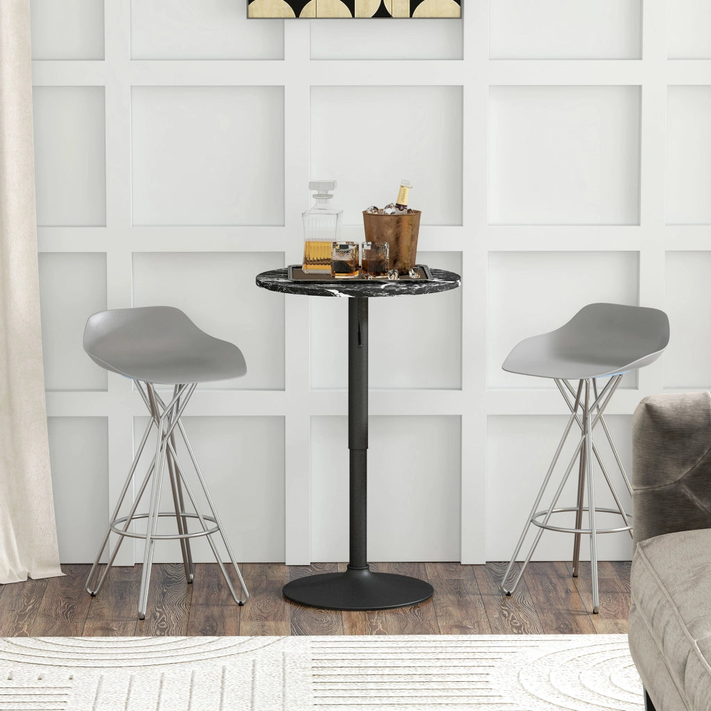 Tavolino bar ¨C zephmum ¨C Nero, Marmo effetto, 60x60x68-93.5 cm
