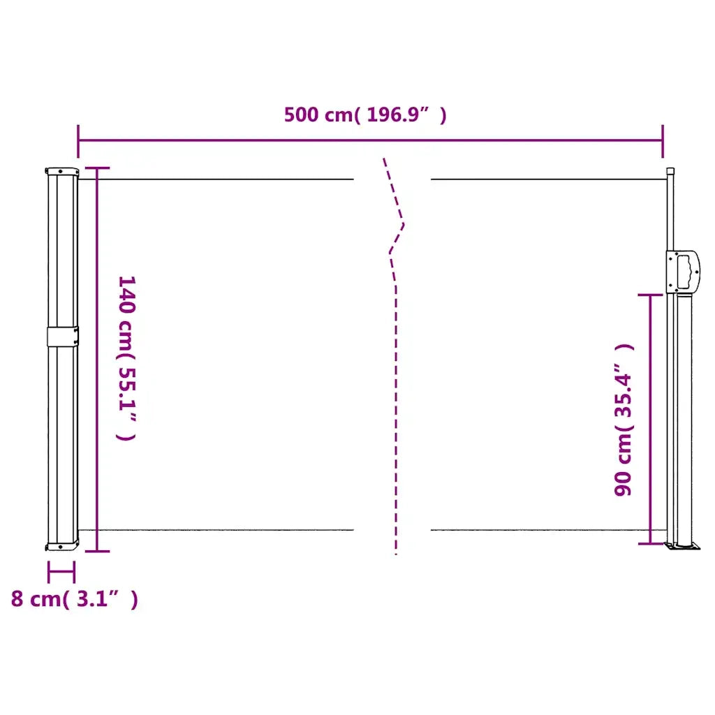 Tenda da Sole Laterale Retrattile Nera 140x500 cm