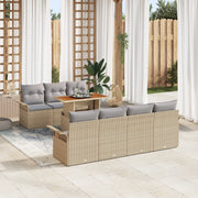 Set Divano da Giardino da 8 Pezzi con Cuscini Beige in Rattan Polietilene e Acacia