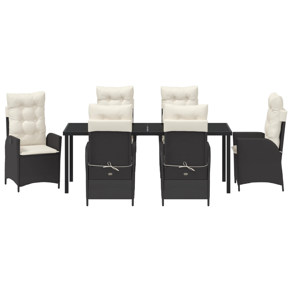 Set da Pranzo da Giardino 7 Pezzi con Cuscini - Polirattan Nero