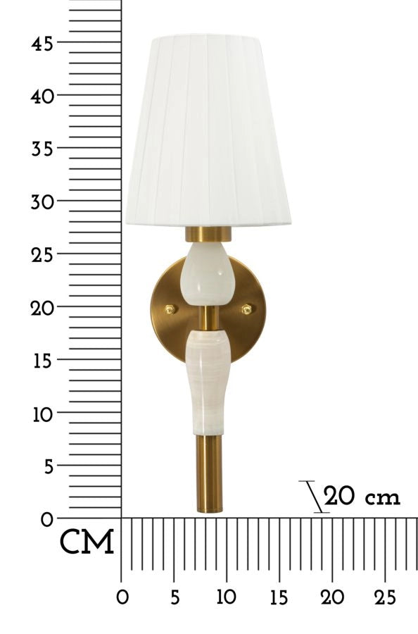 Lampada da Muro Budapest 16x20x46 cm in Ferro e Tessuto Oro e Bianco