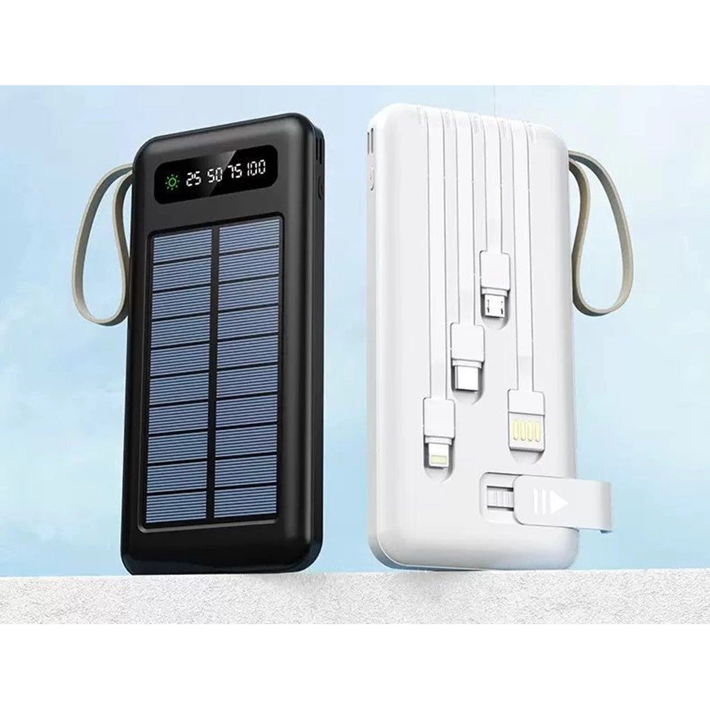 Trade Shop - Caricabatteria Power Bank Solare 20000mah Batteria Esterna Portatile Con Cavi Integrati -