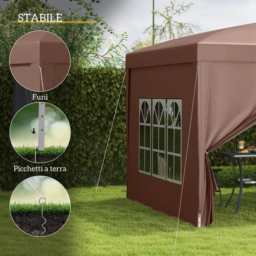 Gazebo da Giardino 3x3 m Pieghevole con 4 Pannelli Laterali in Acciaio e Tessuto Oxford Caffè