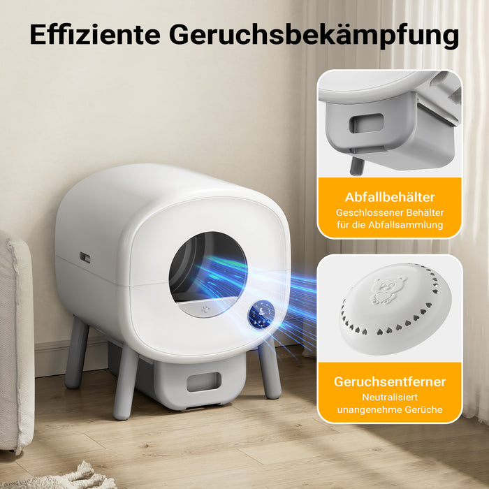 Fudajo Lettiera autopulente per gatti 76 L, lettiera automatica controllo con app e connessione USB, funzionamento manuale o automatico