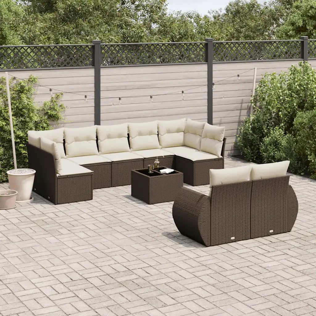 Set Divani da Giardino 10pz con Cuscini in Polyrattan Marrone 3254170