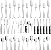 Set di cucina per 6 persone, 36 pezzi in acciaio inossidabile, set di cucina laccato con coltello per bistecca, elegante set di cucina con cucchiaio, forchetta, cucchiaio, set di posate per la casa, per il festino, per il ristorante, lucido con specchio.