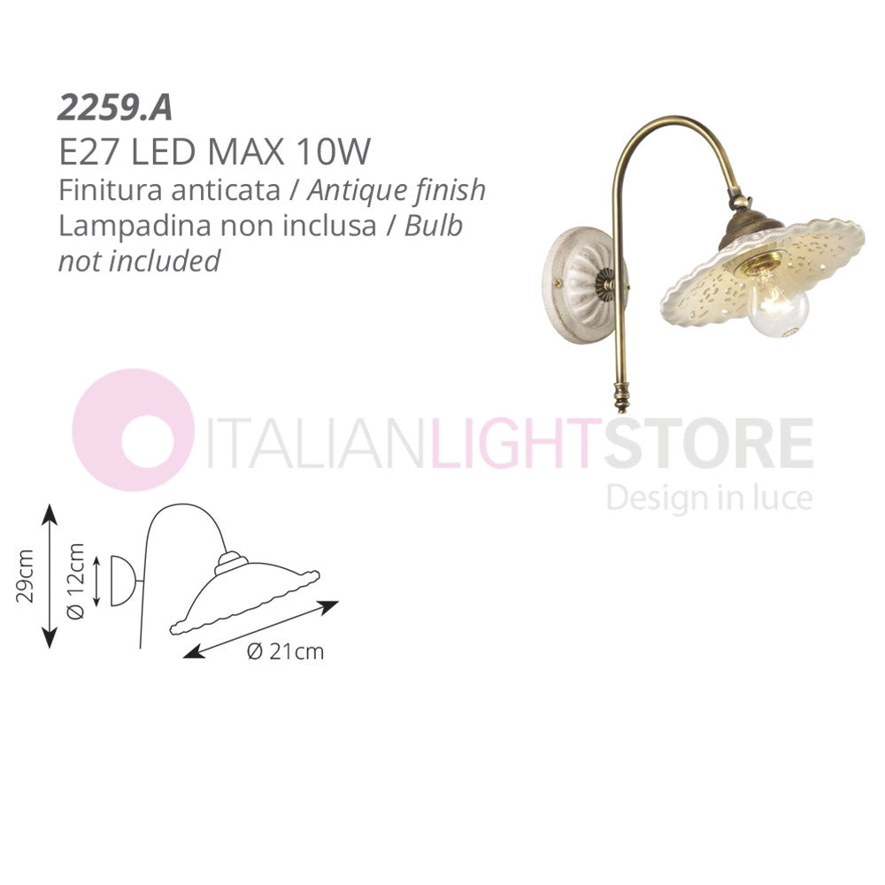 MERLETTO MATT Applique da Parete in Ceramica Anticata con Braccio in Ottone
