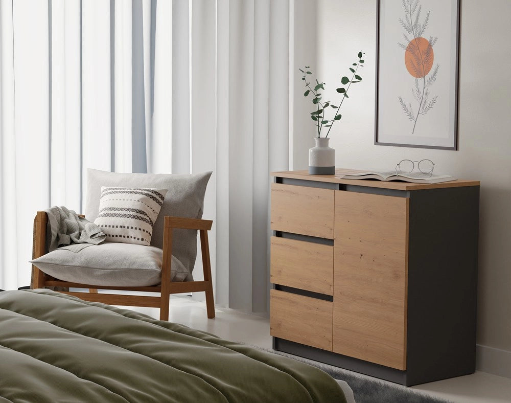 Cassettiera MALWA 1d3s/BA antracite rovere artisan per camera e soggiorno