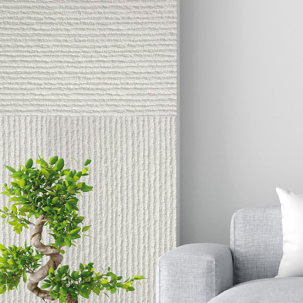 Set 12 Pannelli Decorativi Area 8,6 mq 120x60x2,5 cm Rivestimento Murale Effetto Pietra Graffiata 3D in PU Bianco