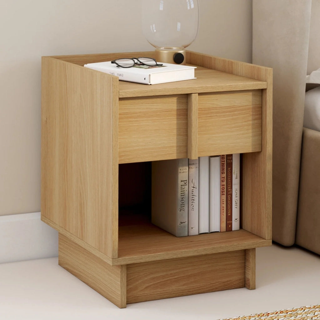 IDMarket - Set di 2 comodini ROSIE, 1 cassetto e 1 nicchia dal design minimalista in faggio