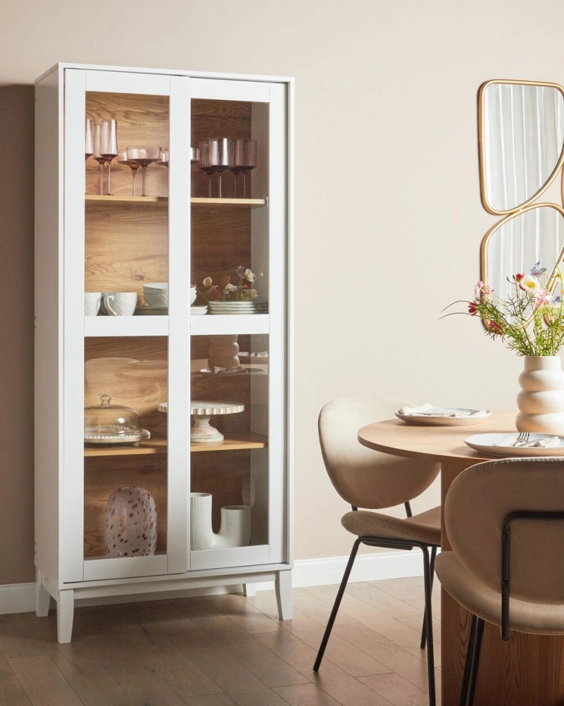 Mobiletto decorativo con vetrina in vetro bianco soggiorno stile elegante