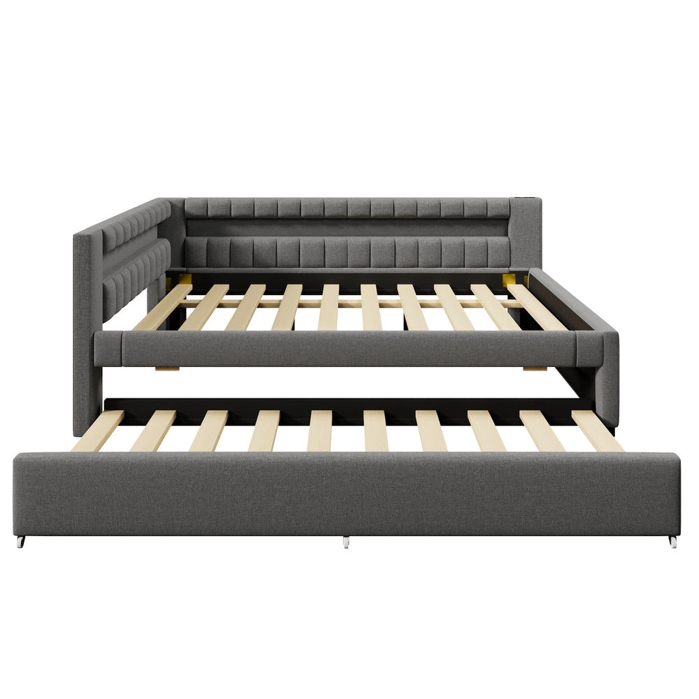 Letto Giorno con Letto Estraibile e LED ¨C MINIMAL ¨C Tessuto Grigio 140x200