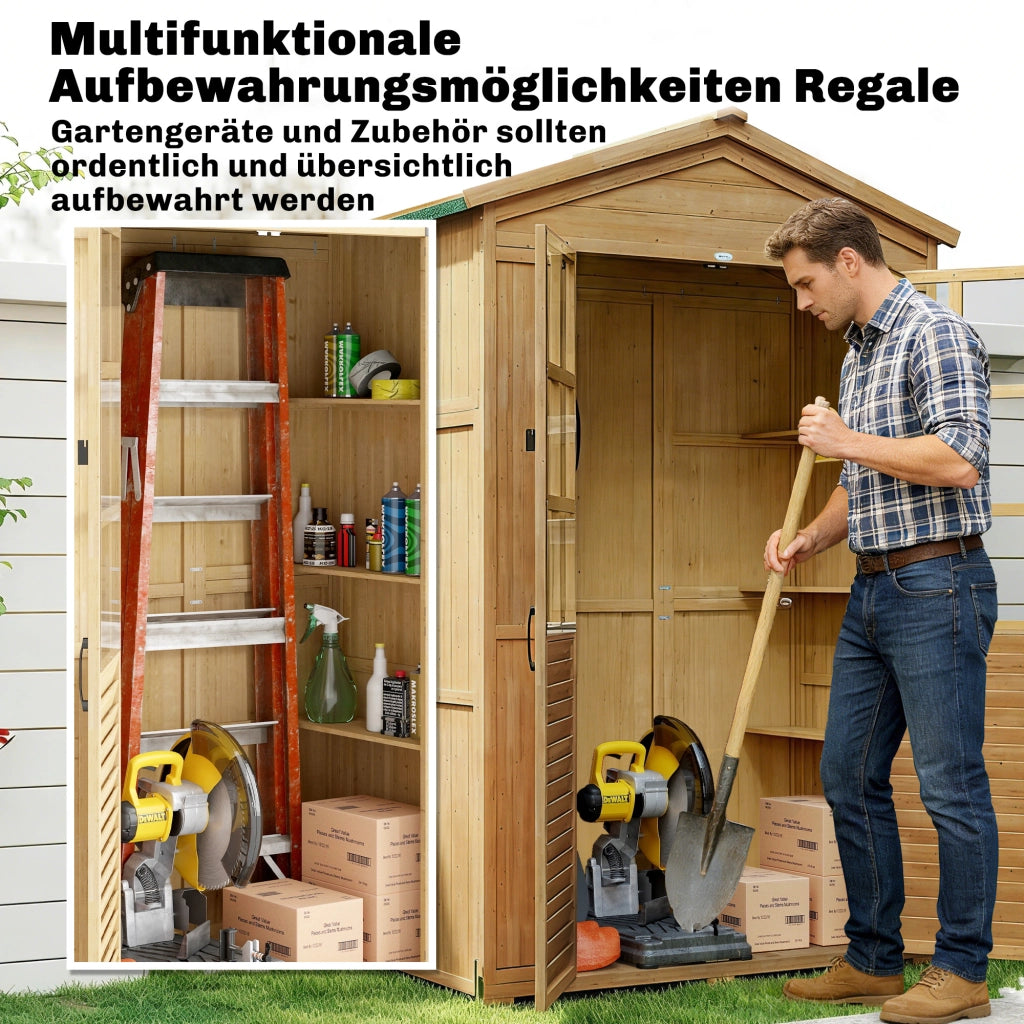 Armadio da Giardino in Legno ¨C Xylo ¨C con Ripiano, Finestre Acriliche, Porta Chiudibile, Tetto Asfaltato