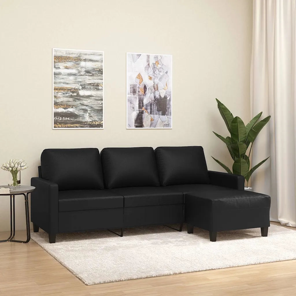 Divano a 3 Posti con Poggiapiedi-Sofa 3 Posti con Poggiapiedi Nero 180 cm in Similpelle 788875