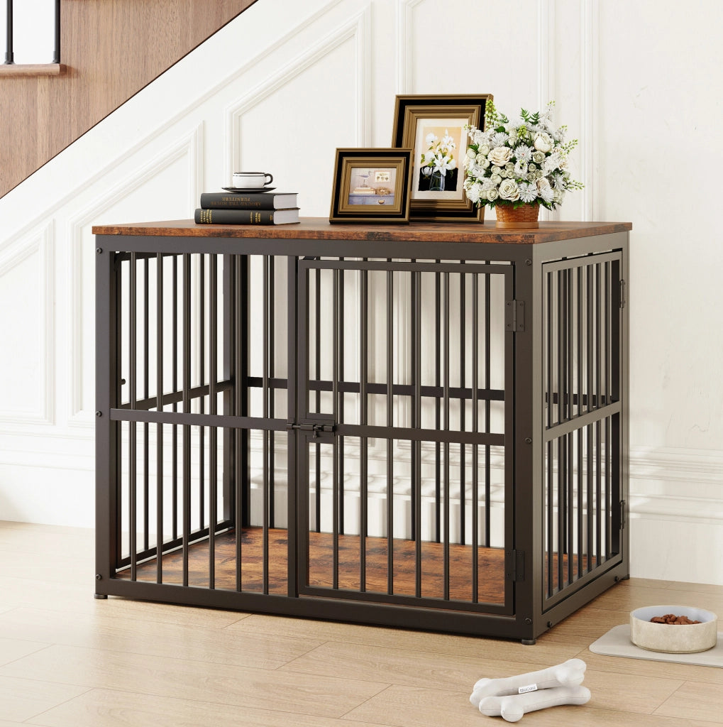 Gabbia per cani modulare effetto mobile con 3 porte, piano impermeabile, 84 x 56 x 66 cm