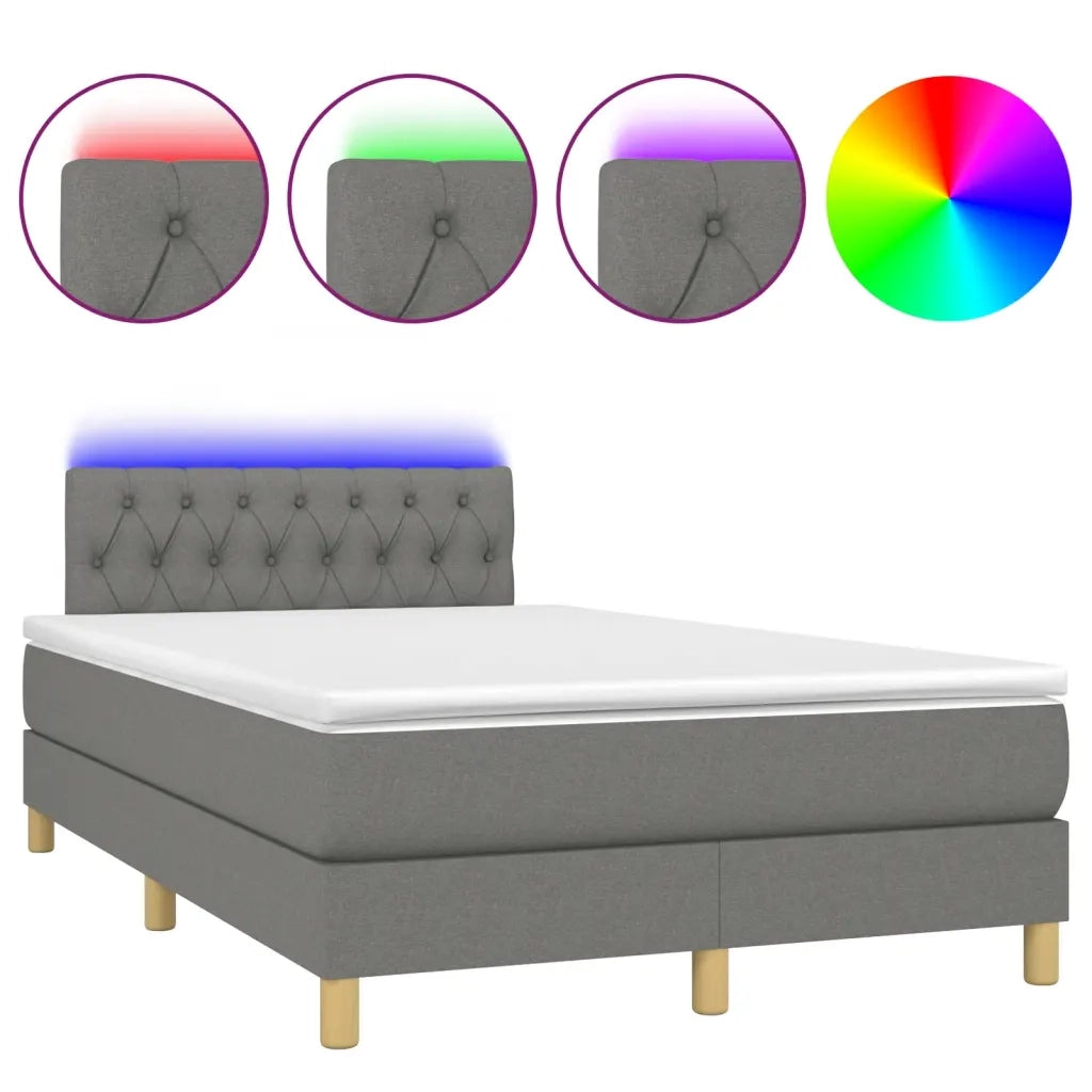 Letto a Molle Materasso e LED Grigio Scuro 120x190cm in Tessuto
