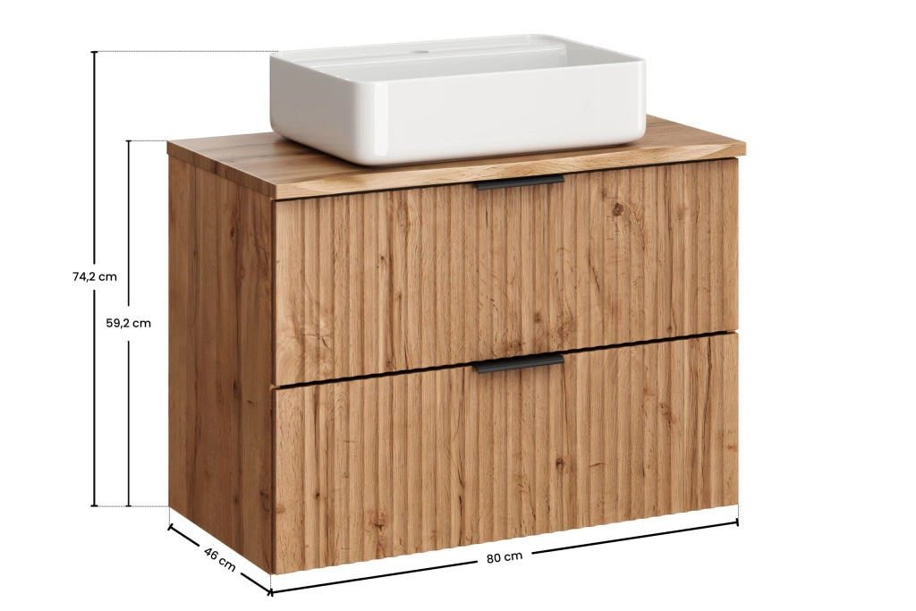 Set mobili bagno 80 cm con piano e lavabo da appoggio Magic Adel Oak 80 x 1401 x 46 cm